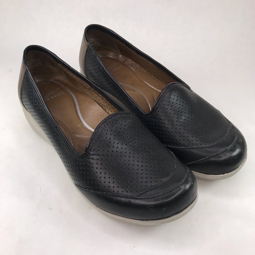 Dansko Womens 37 EU 7 US Black Brown Marjorie Slip On Loafer Shoe